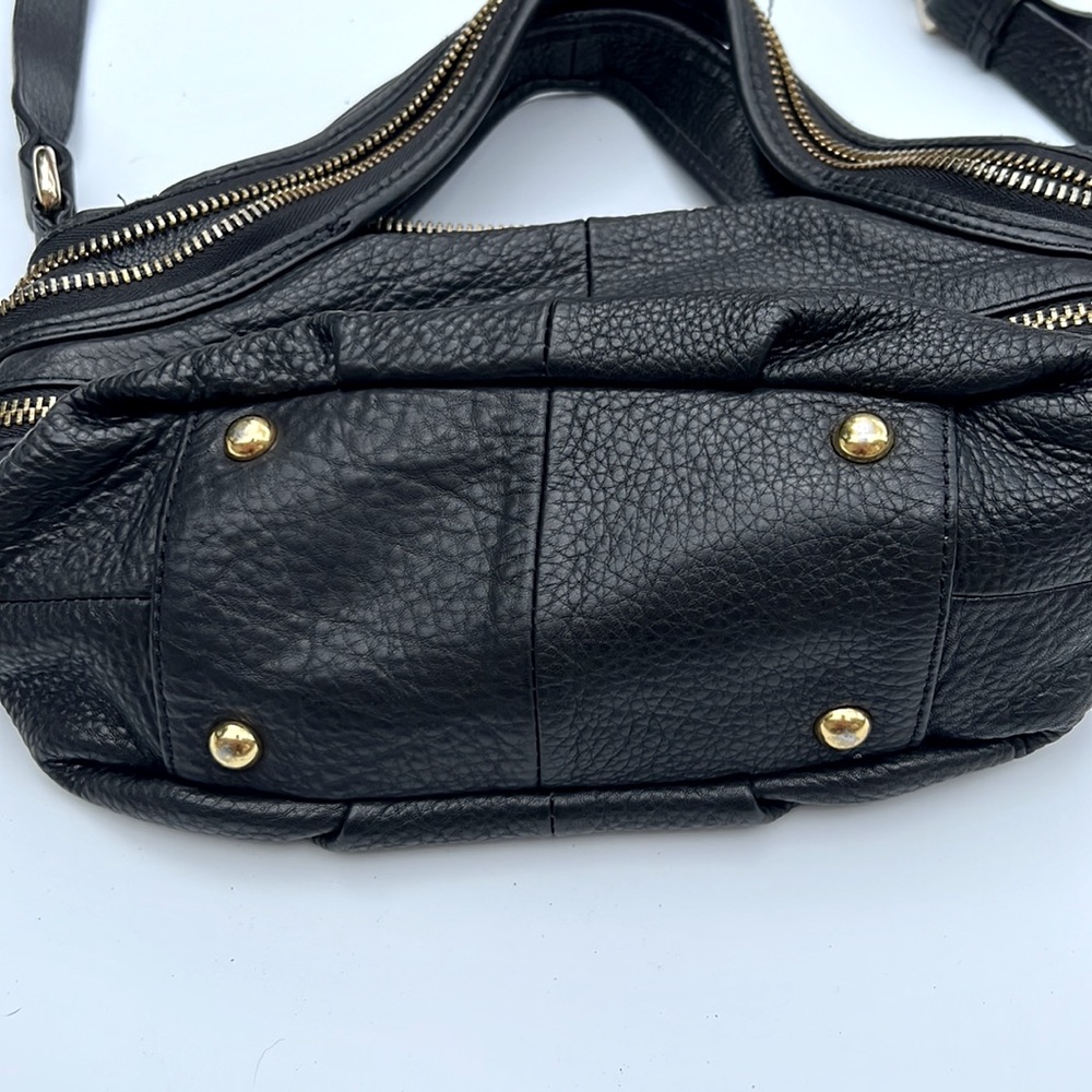 Kelsi Dagger Genuine Leather Black Crossbody Purse with Gold Zippers - Picture 5 of 13